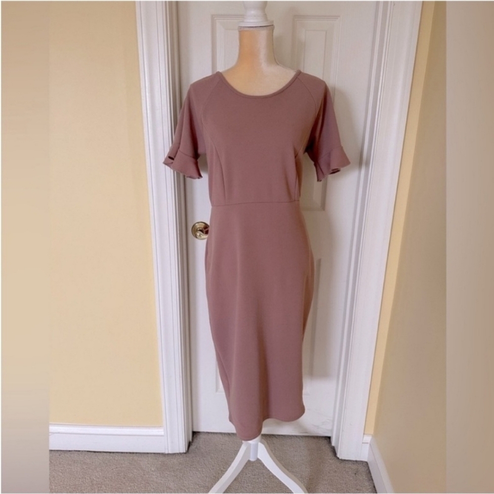 BooHoo Mauve Flutter Sleeve Midi Dress Size 12